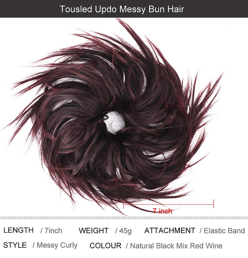 SIADEE Tousled Updo Messy Bun Hair Piece Scrunchies Synthetic Wavy Extension Ponytail with Elastic Rubber Band Hairpiece Updo Scrunchies Wavy Hair and Ponytail Chignon Instant Ponytail for Women-2/99J# - Image 2